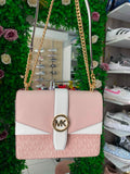 CROSSBODY MICHAEL KORS "GREENWICH" ROSA PASTEL CON BLANCO