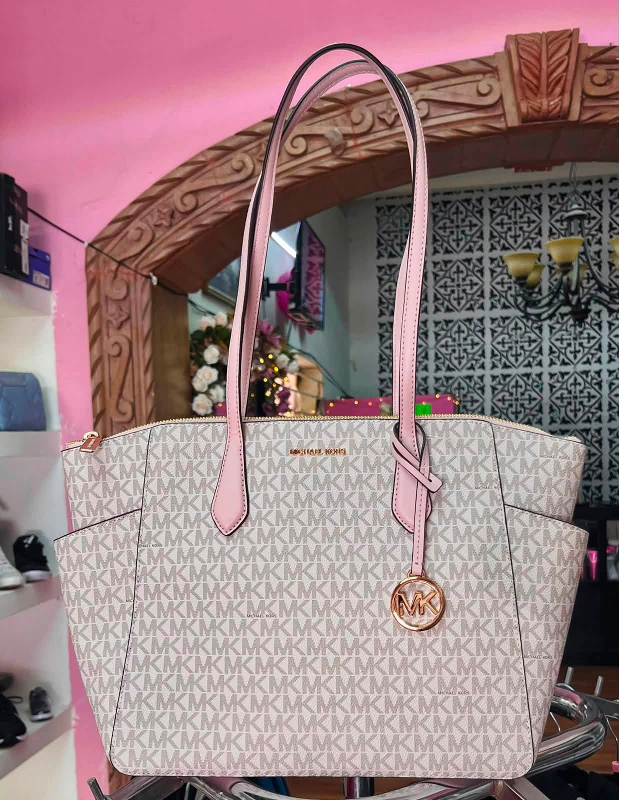 BOLSO TOTE MICHAEL KORS ESTAMPADO BLANCO/ ROSADO